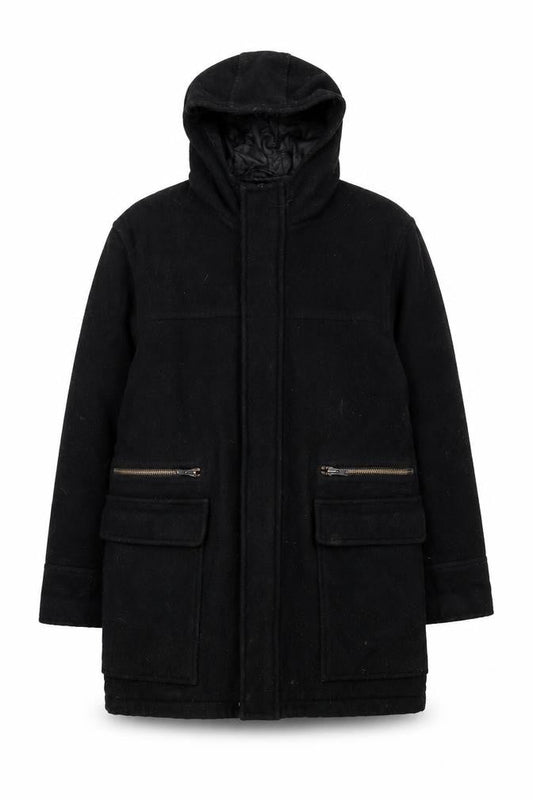Next Men's Black Parka Coat L Hooded Wool Blend