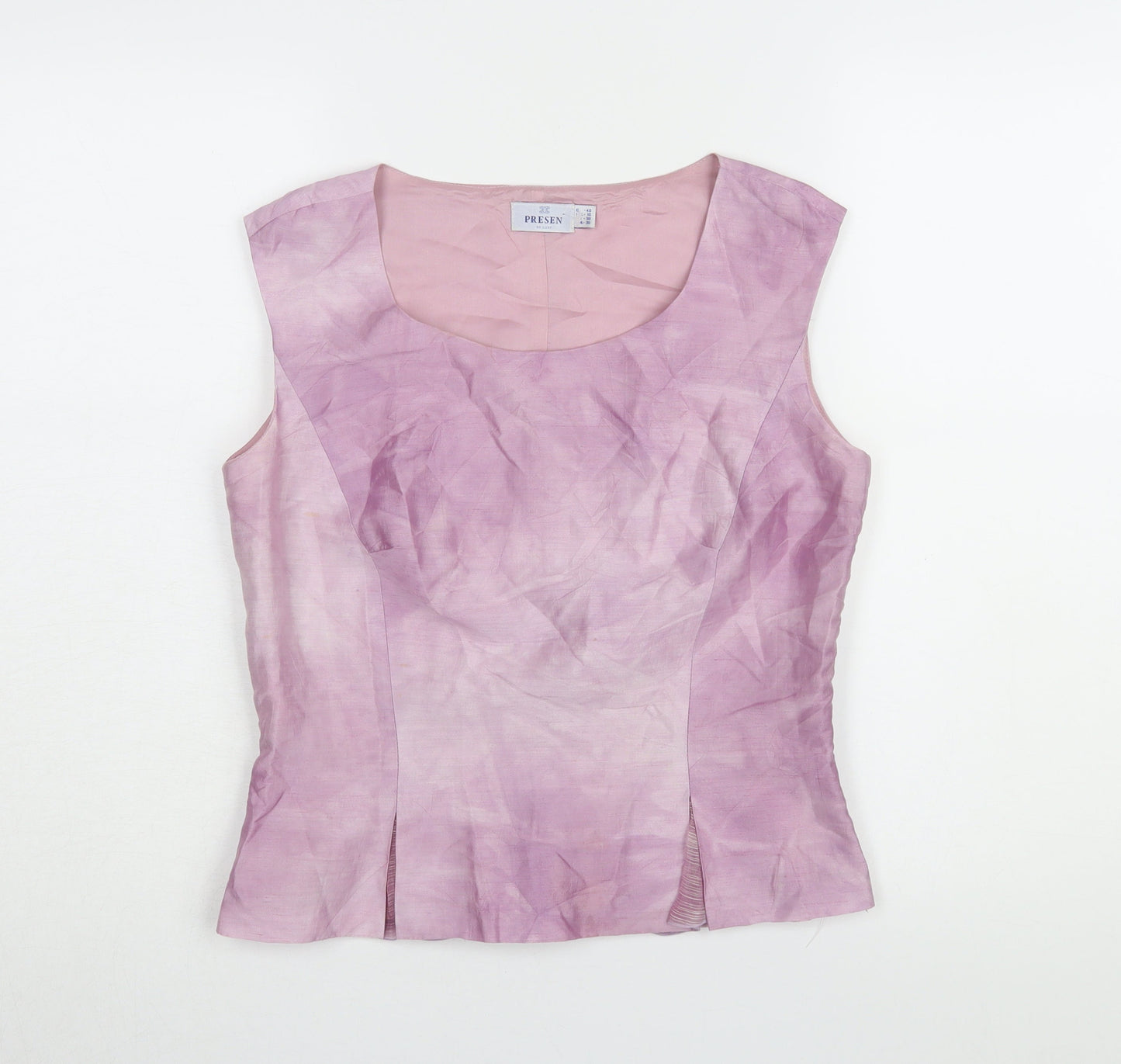 Presen Women's Pink Silk Linen Sleeveless Blouse