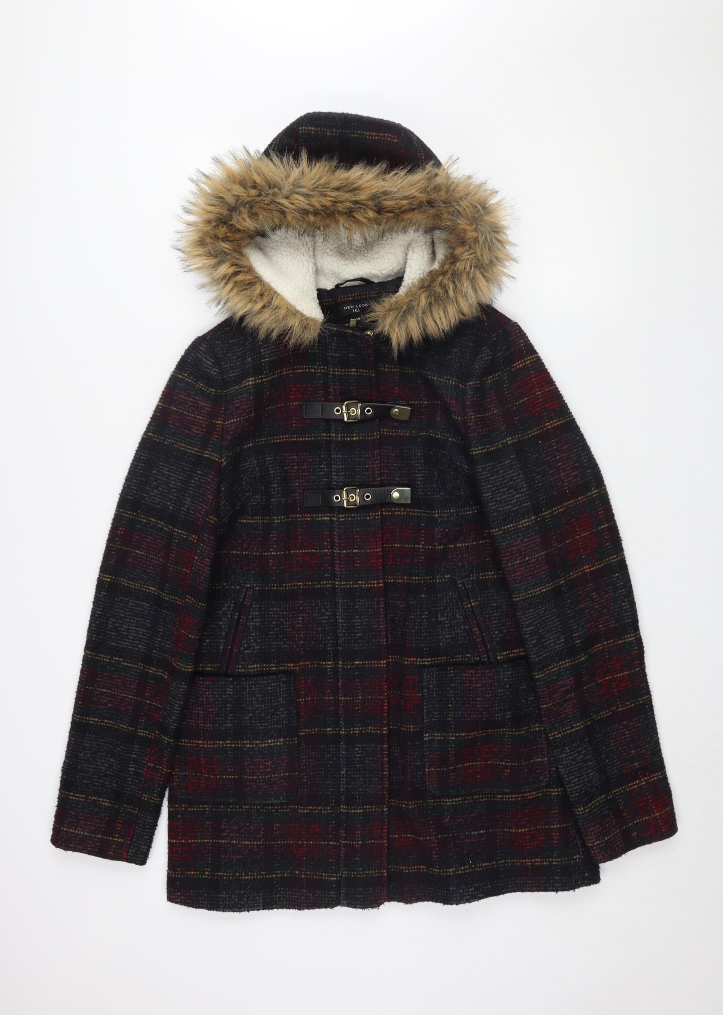 New Look Women's Multicolour Plaid Parka Coat, Size 10, Tall
