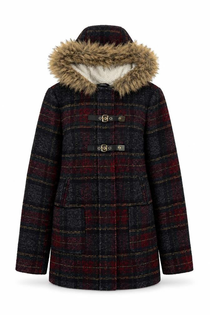 New Look Women's Multicolour Plaid Parka Coat, Size 10, Tall