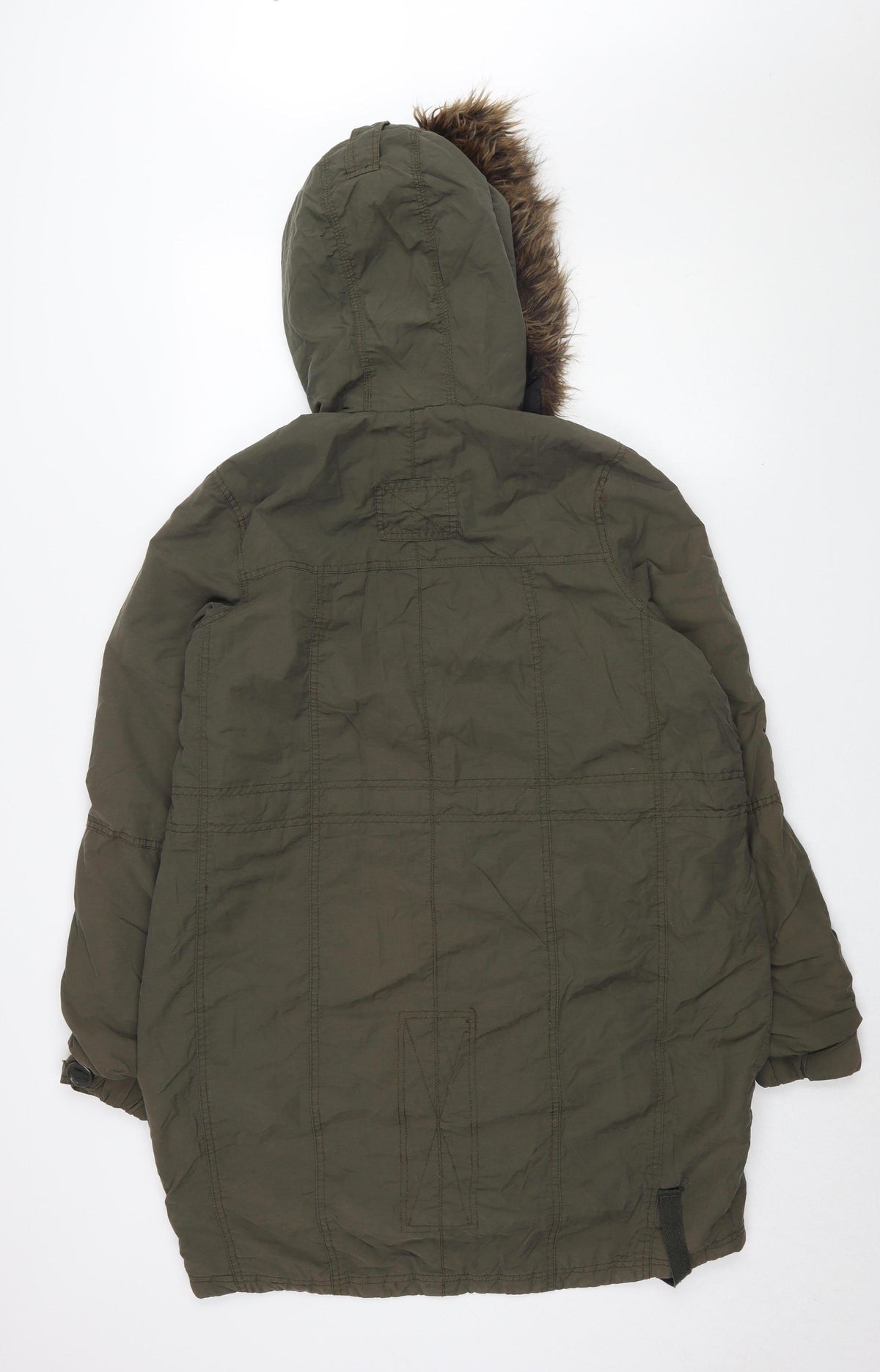River Island Women's Green Parka Coat with Fur Trim, Size 8