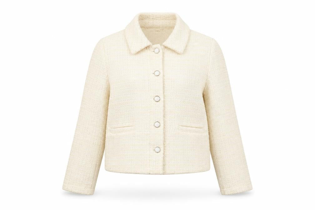 New Look Women's Ivory Bouclé Cropped Blazer UK 8