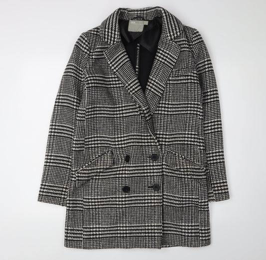 ASOS Women's Black Check Pea Coat, Size 8, Winter Classic
