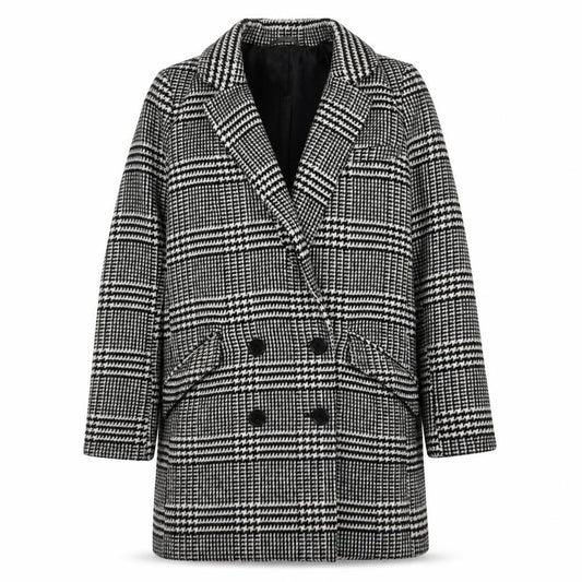 ASOS Women's Black Check Pea Coat, Size 8, Winter Classic