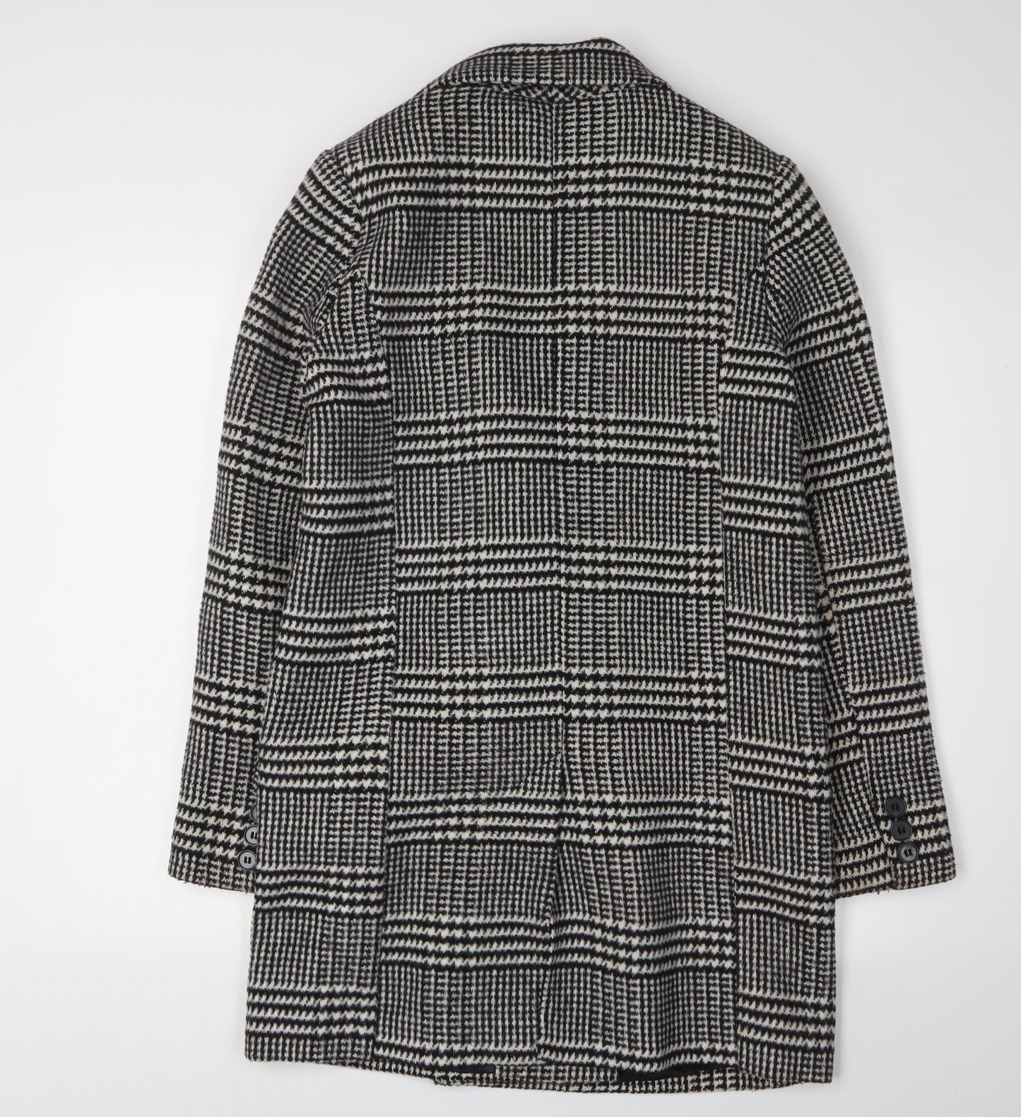 ASOS Women's Black Check Pea Coat, Size 8, Winter Classic