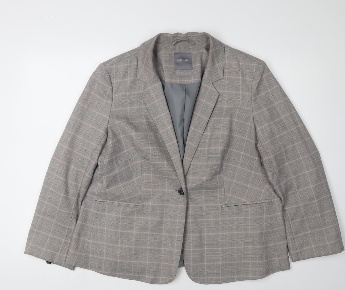 Additional front view of Principles Women's Grey Check Suit Jacket -, size 18