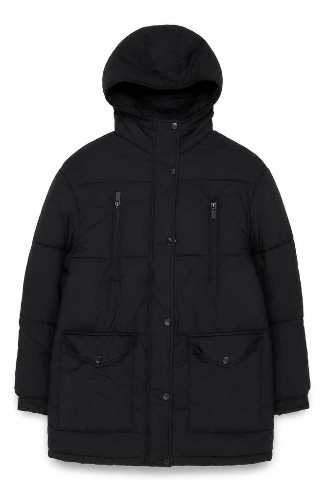 Topshop Women's Black Puffer Jacket Size 10 Hooded