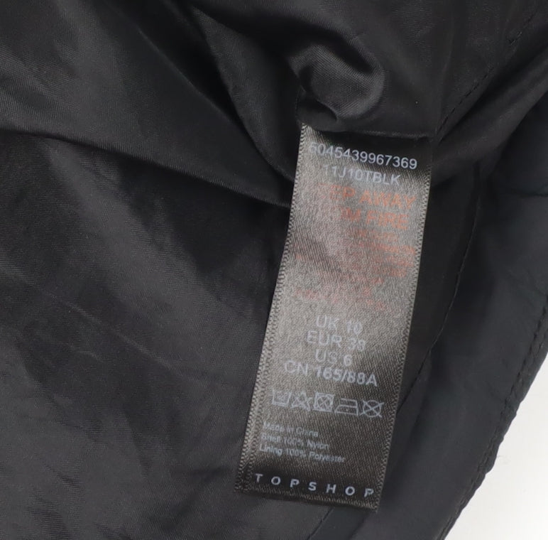 Topshop Women's Black Puffer Jacket Size 10 Hooded