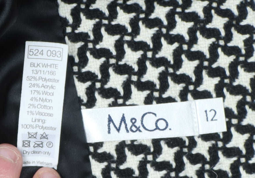 M&Co Women's Black & White Animal Print Mid-Length Coat, Size 12