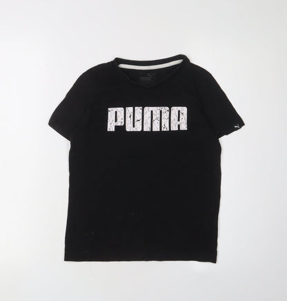 Additional front view of Puma boys’ black graphic t-shirt, size 12, - casual short sleeve