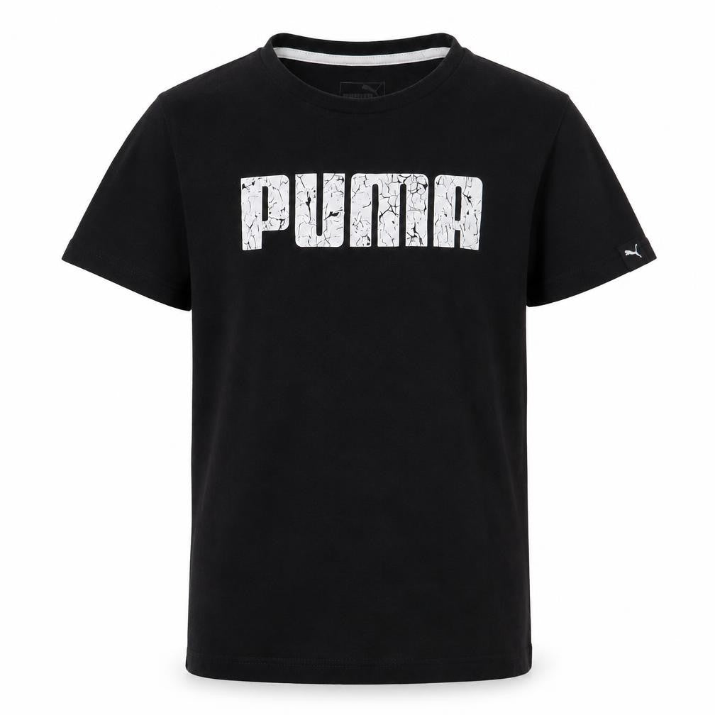 Front view of Puma boys’ black graphic t-shirt, size 12, - casual short sleeve