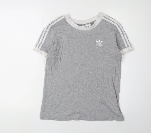 Adidas Grey Women's Ringer T-Shirt, Size 10