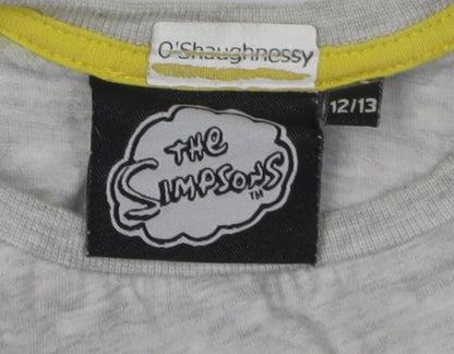 Close-up detail of The Simpsons boys’ grey cartoon t-shirt, size 12-13, years