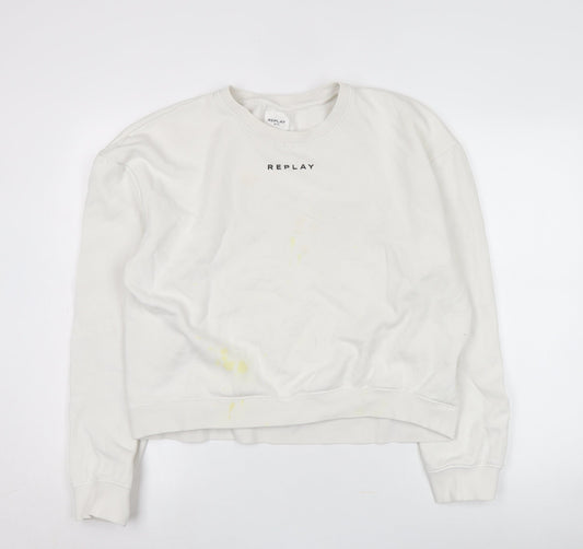 Replay Unisex White XL Pullover Logo Sweatshirt