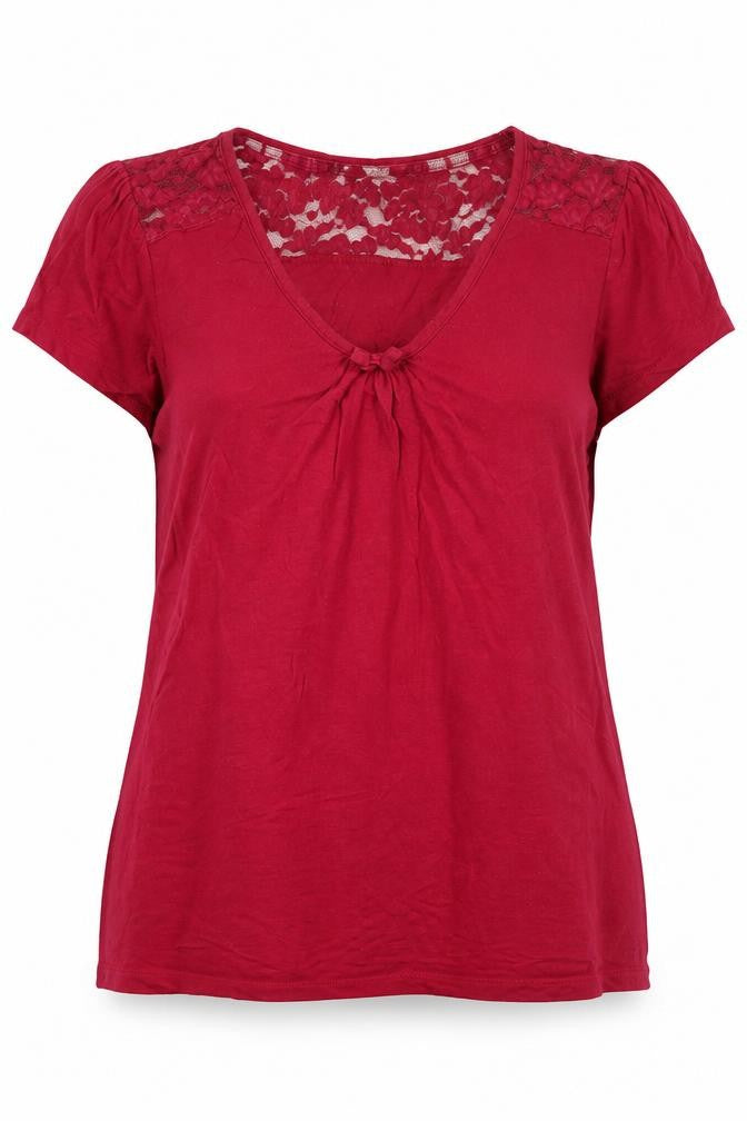 RJR.John Rocha Women's Red Lace T-Shirt Size 12