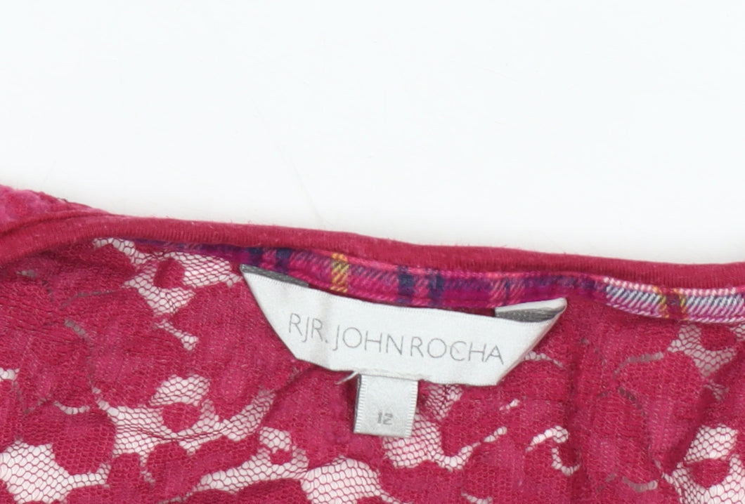 RJR John Rocha Women's Red Lace T-Shirt Size 12