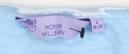 Close-up detail of Honor Millburn Women's Blue Relaxed T-Shirt, size 18