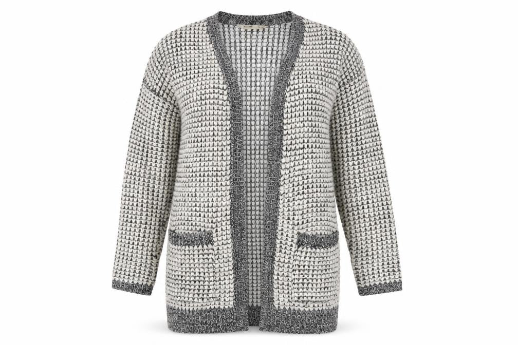 Bluenotes Women's Grey Cardigan, Size L, Chunky Knit