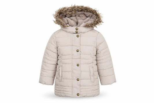 Brit Island Girls Beige Puffer Jacket Size 2-3 with Fur Trim