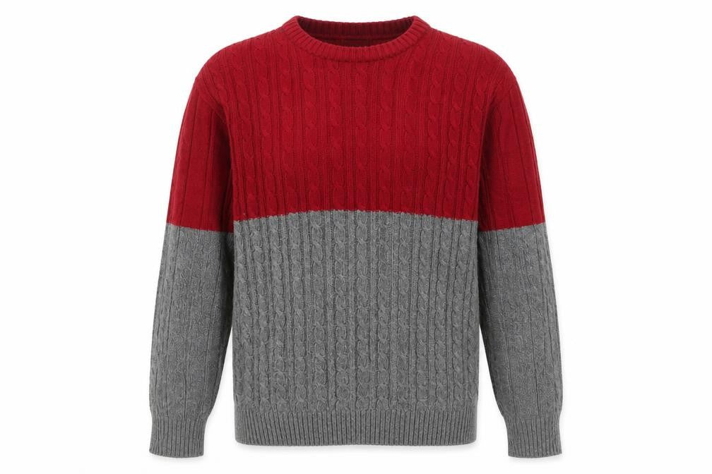 Damart Men's XL Red Grey Cable-Knit Pullover Jumper