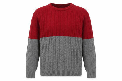 Damart Men's XL Red Grey Cable-Knit Pullover Jumper