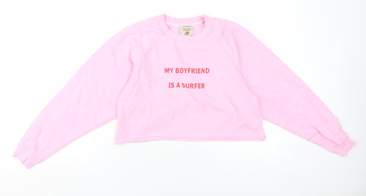 Pull & Bear Women's Pink Crew Neck Graphic Sweatshirt S