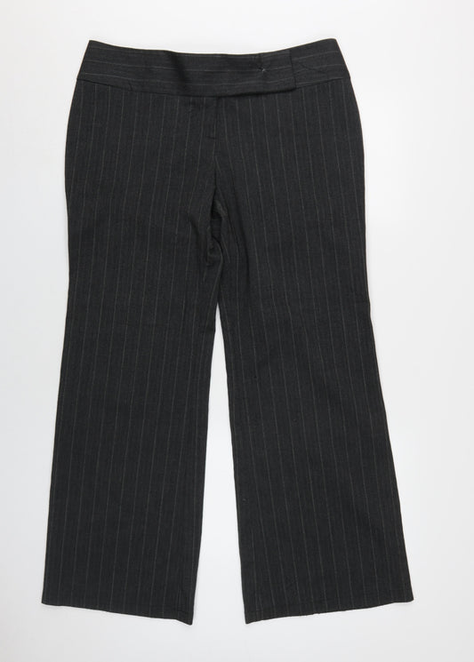 Internacionale Women's Black Striped Wide-Leg Trousers Size 16