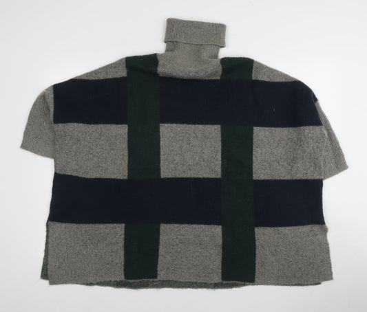 Vero Moda Women's Grey Checked Cape Roll Neck Jumper Size L