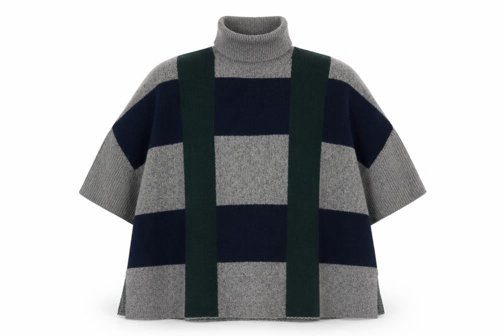Vero Moda Women's Grey Checked Cape Roll Neck Jumper Size L