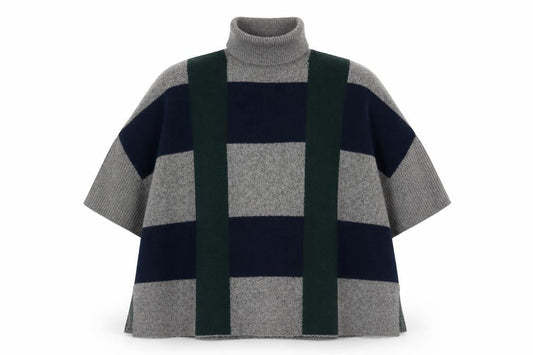 Vero Moda Women's Grey Checked Cape Roll Neck Jumper Size L