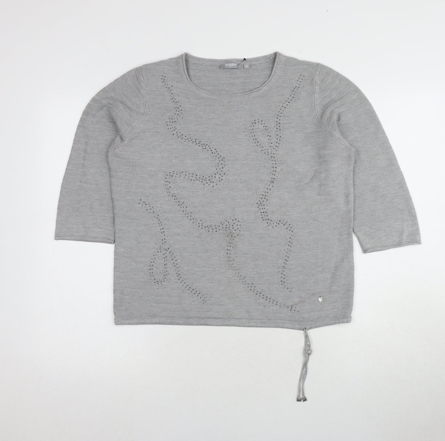 RABE Women's Grey Pullover Jumper, Size 14, Studded Accent