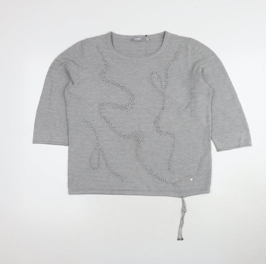 RABE Women's Grey Pullover Jumper, Size 14, Studded Accent