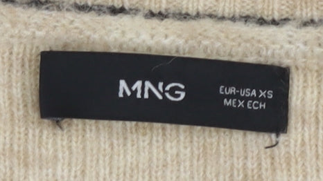 MNG Women's Beige V-Neck Striped Pullover Jumper XS