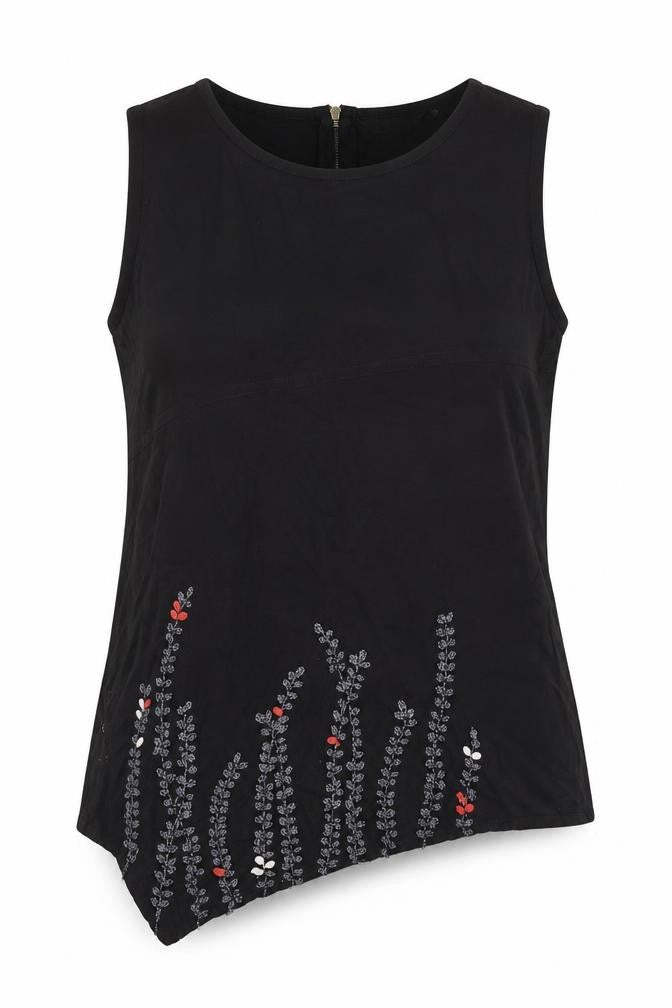 IMARA Women's Black Sleeveless Embroidered Blouse XL