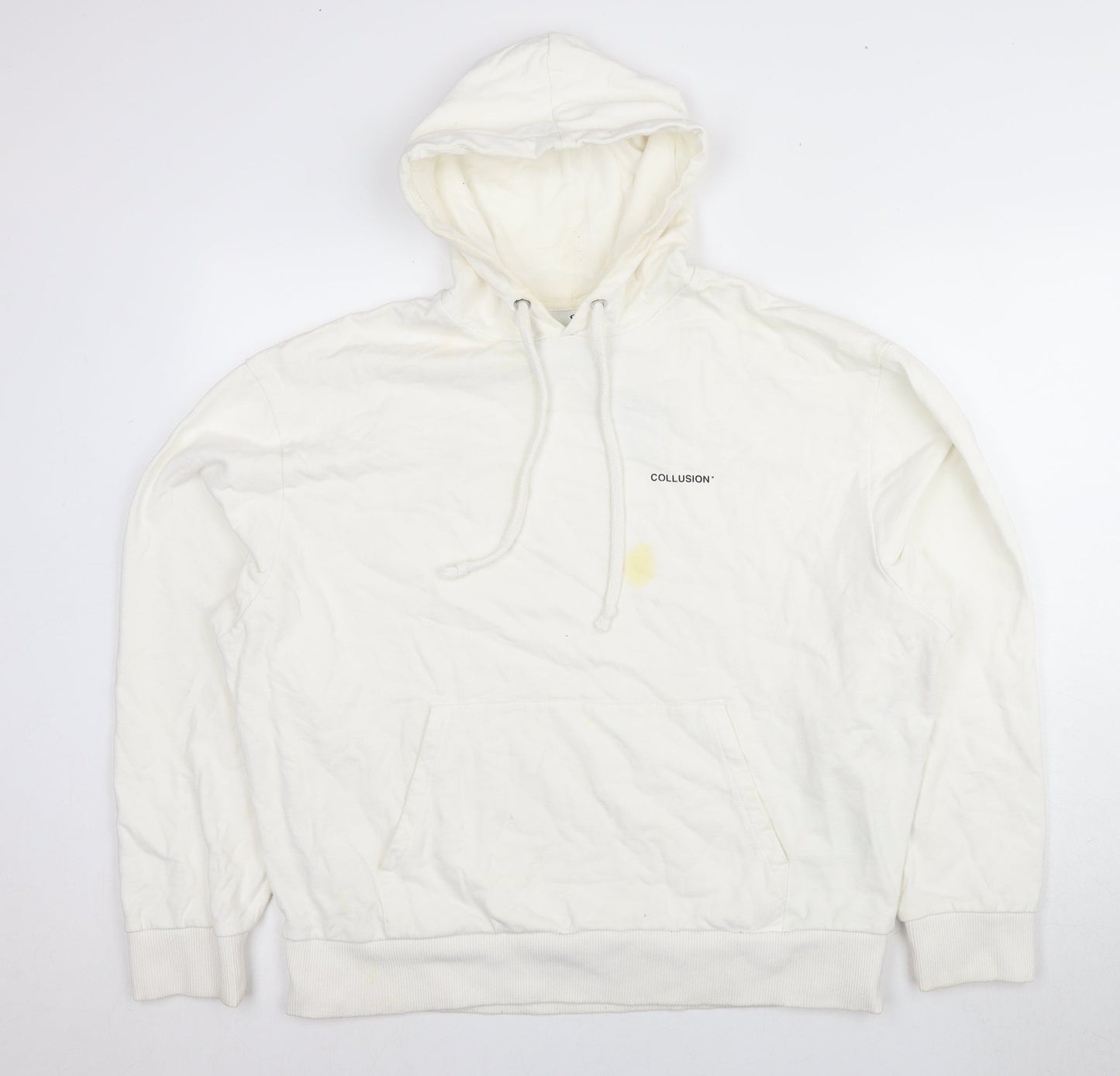 COLLUSION White Pullover Hoodie, L, Unisex, Logo, Cotton