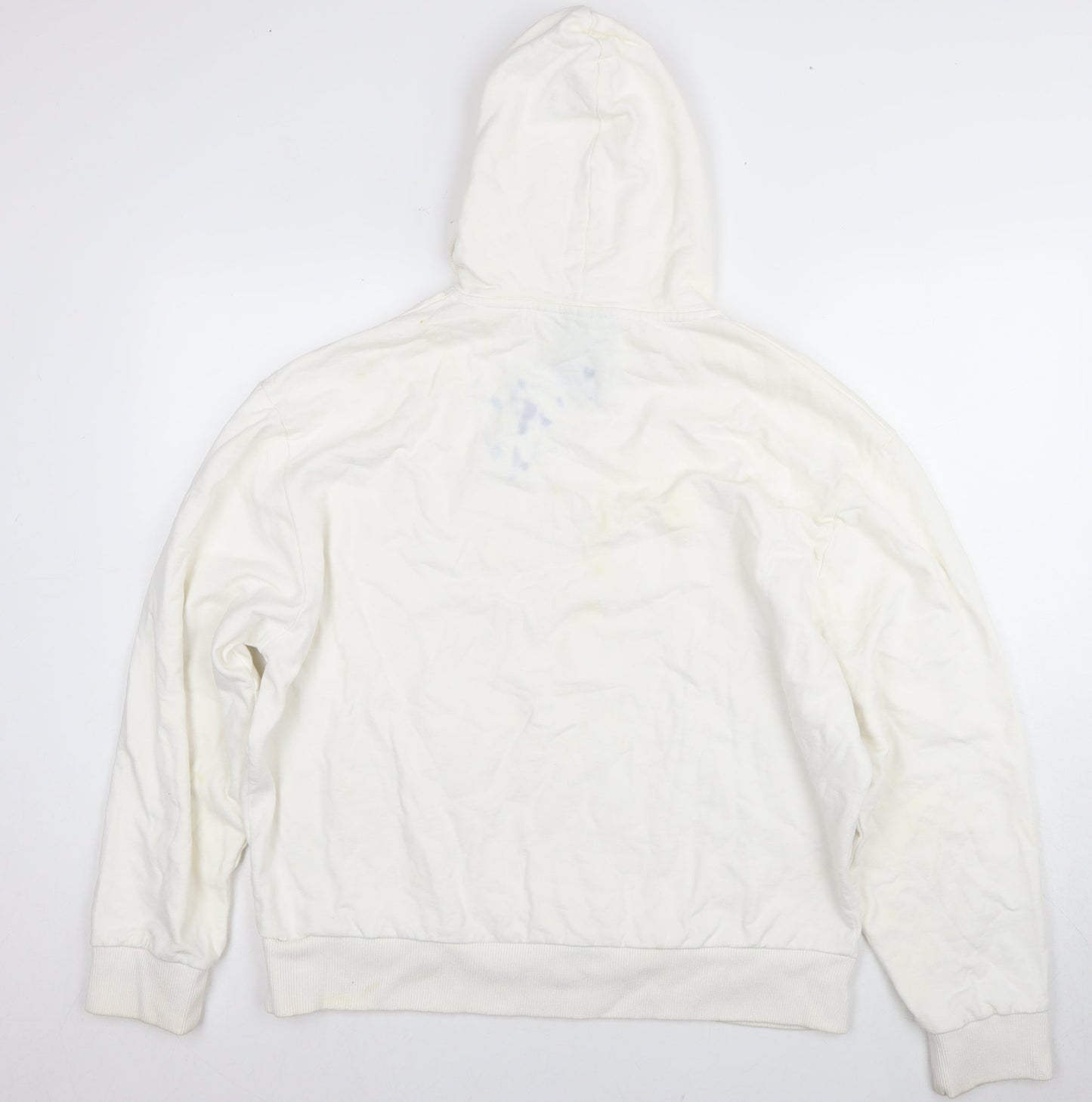 COLLUSION White Pullover Hoodie, L, Unisex, Logo, Cotton