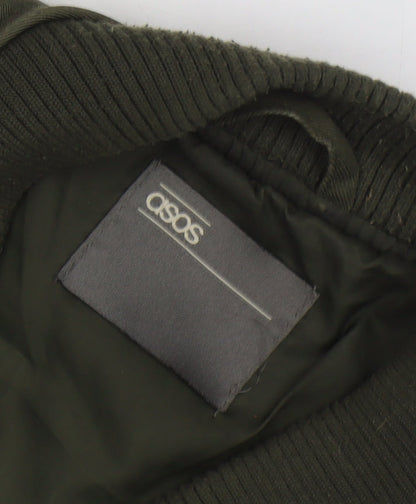 Close-up detail of ASOS Men's Green Bomber Jacket S Casual Zip