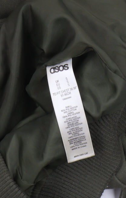 Brand and care label for ASOS Men's Green Bomber Jacket S Casual Zip