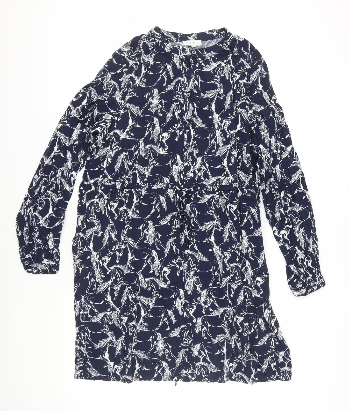 Warehouse Women Blue Animal Print Shirt Dress Size 16