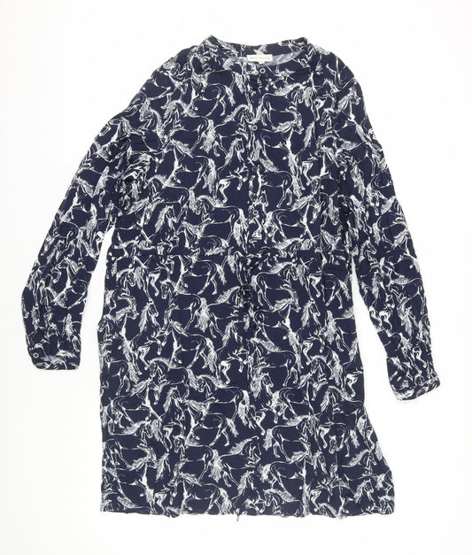 Warehouse Women Blue Animal Print Shirt Dress Size 16