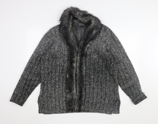 Casamia Women's Grey Fur Trimmed Coatigan, One Size