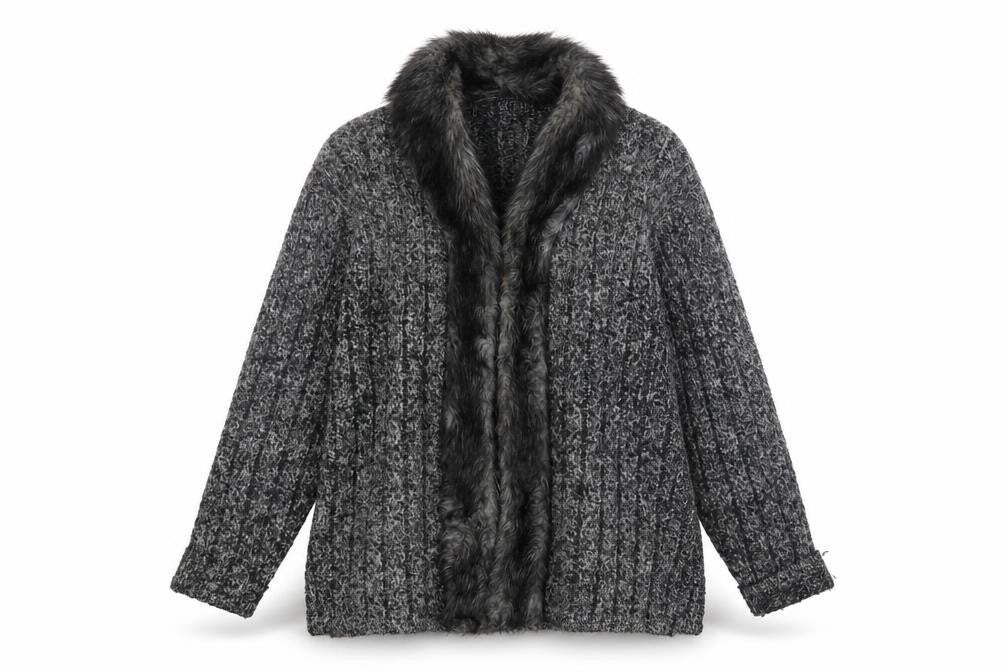 Casamia Women's Grey Fur Trimmed Coatigan, One Size