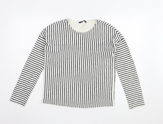 Marks and Spencer Women's White Striped T-Shirt Size 8