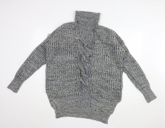 QED London Women's Grey Roll Neck Chunky Knit Jumper - L