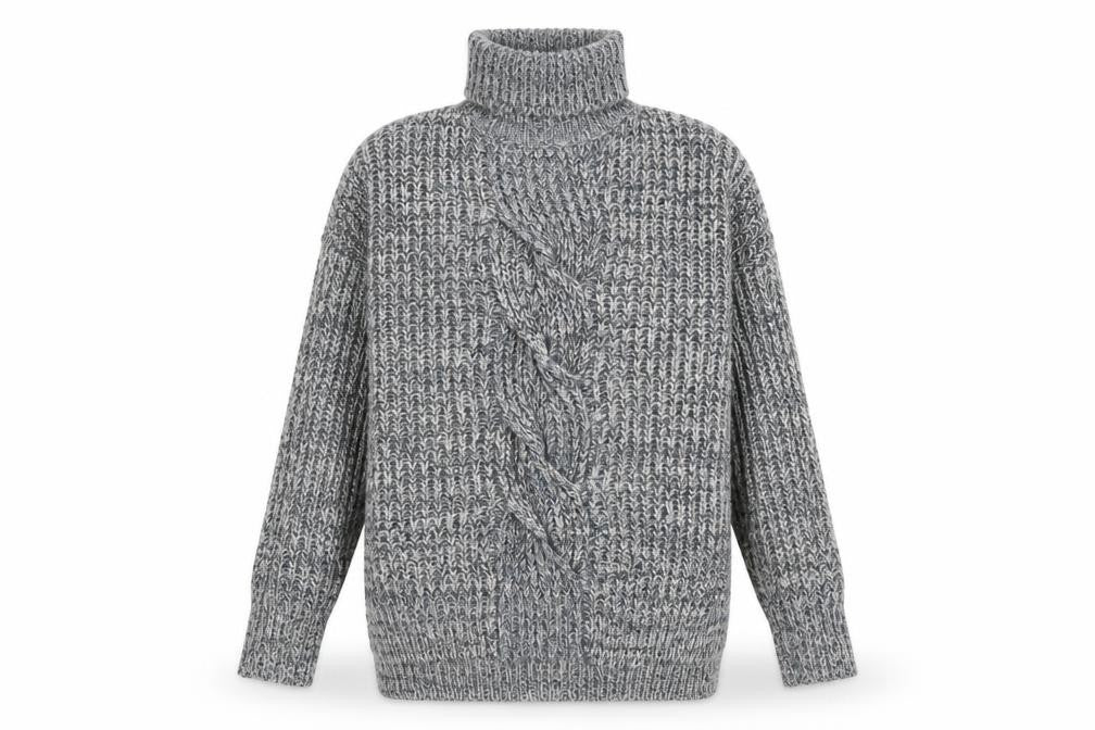 QED London Women's Grey Roll Neck Chunky Knit Jumper - L