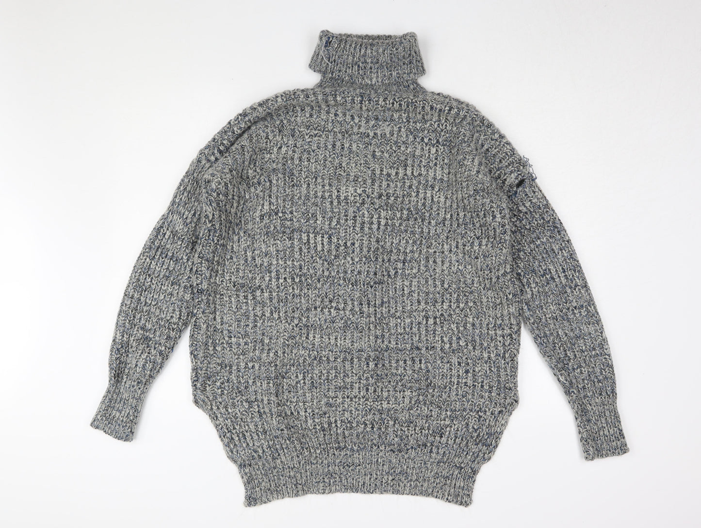 QED London Women's Grey Roll Neck Chunky Knit Jumper - L