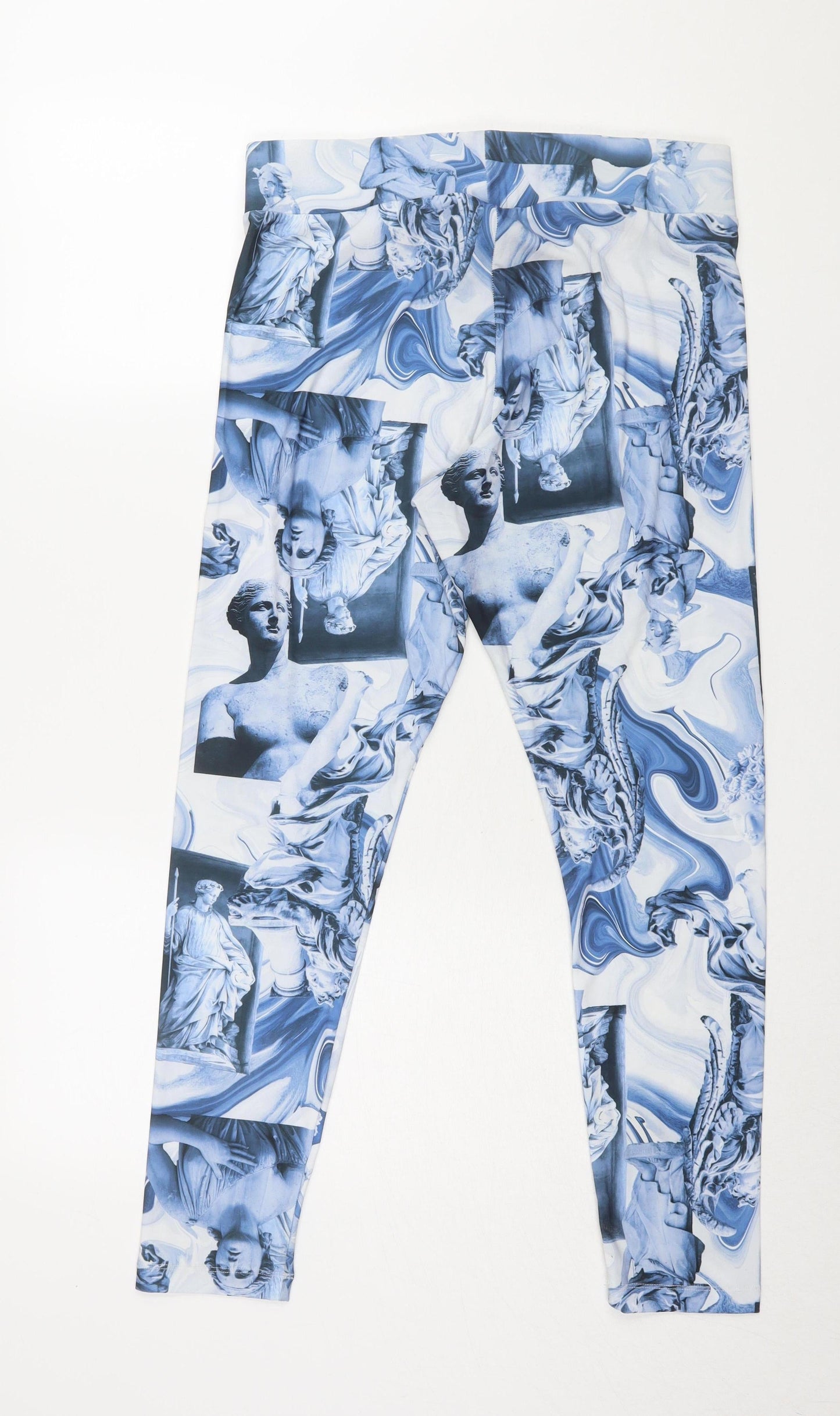 Monki Women's Blue Art Print Jegging Trousers, M, Casual