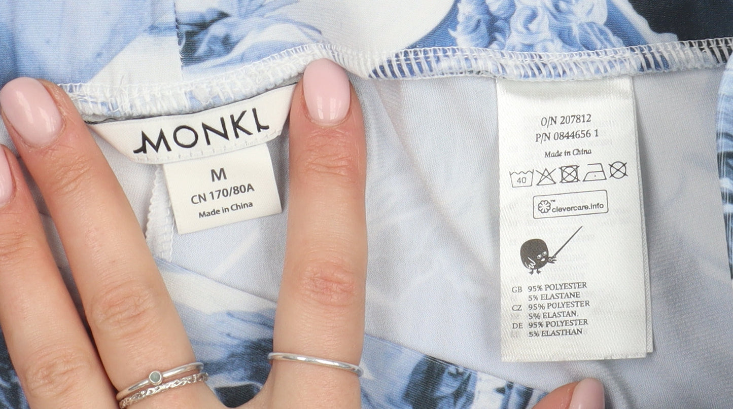 Monki Women's Blue Art Print Jegging Trousers, M, Casual