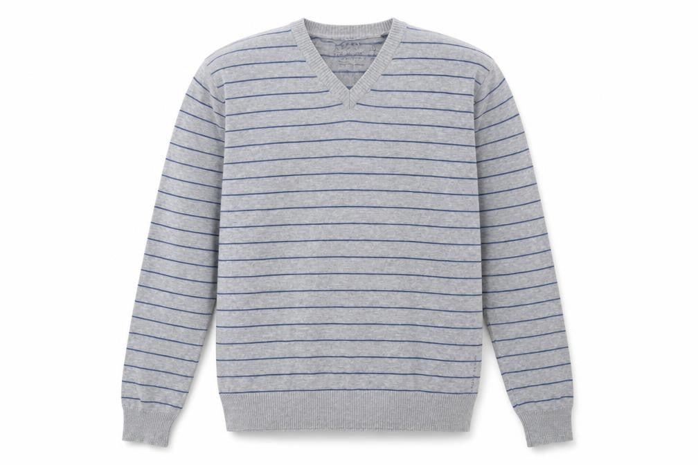 Esprit Men's Grey Striped Pullover Jumper - Size L