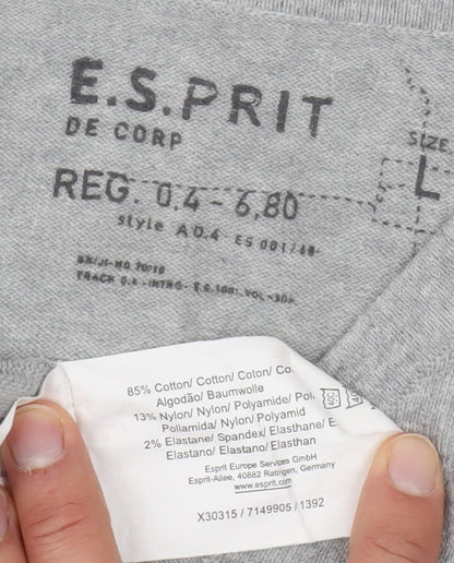 Close-up detail of ESPRIT Men's Grey V-Neck jumper L